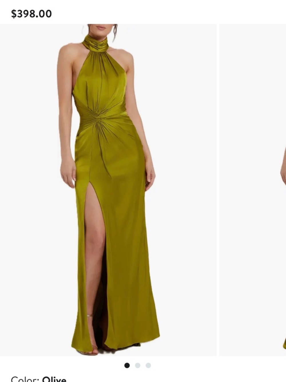 Mac Duggal Olive One-Shoulder Halter Evening Gown
